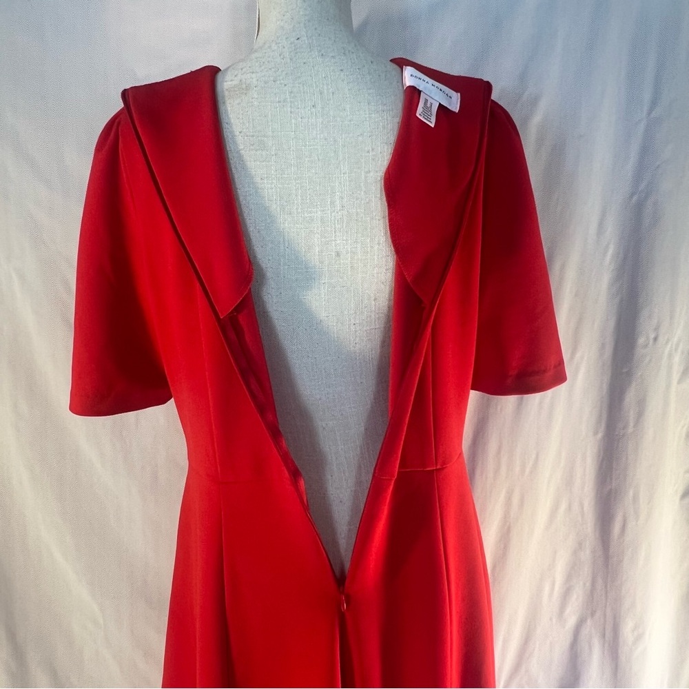 Donna Morgan Red MIDI Dress Crepe Elbow Length Sleeves V Neck Fit & Flare 12 - Picture 8 of 10